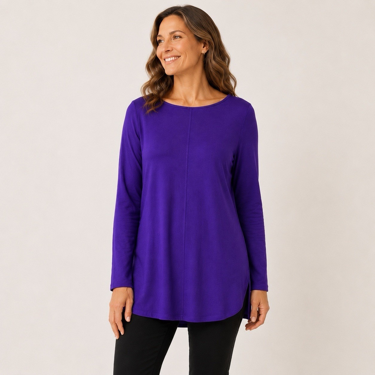 Nwt Eileen Fisher Purple Bateau Neck Tunic Top L Stretch Minimalist Lagenlook